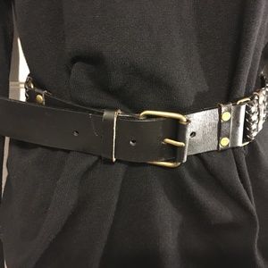 Loft Black Leather Braided Belt "Brass" Hardware